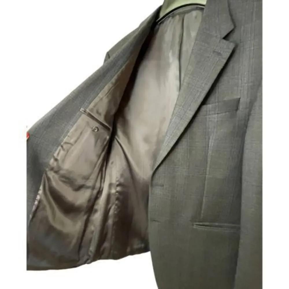Lauren Ralph Lauren Gray‎ Glen Plaid 100% Wool Mens Sport Coat Jacket 42L